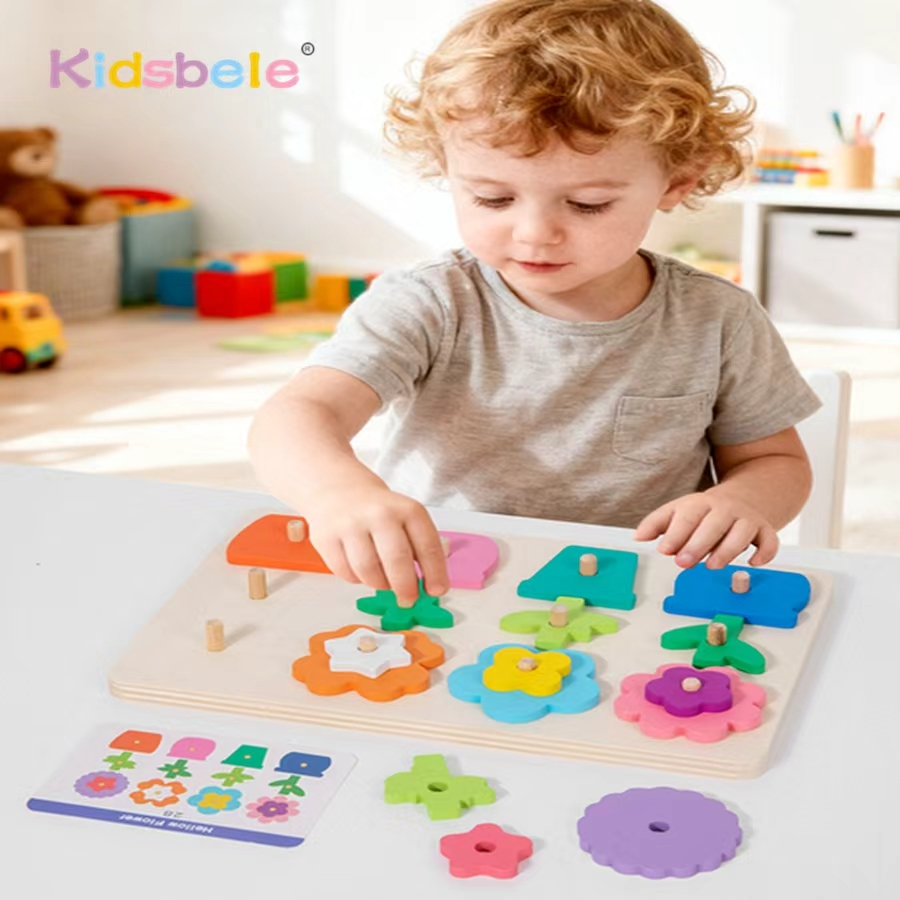 Party Games Kids Indoor - Montessori DIY Wooden Flower Puzzle Board